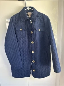 Chico's long quilted button front jacket in navy size M (1) - Picture 1 of 7