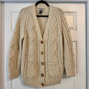 Greek Knitwear Creme Wolle Zopfmuster Cardigan Pullover Gr. M Fischer Opa - Bild 1 von 8