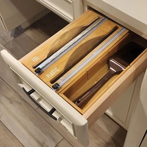 Neu! Bambus 2-in-1 Küchenschublade oder Wandhalterung Folie/Klemmfolie/Wachspapier - Bild 1 von 7