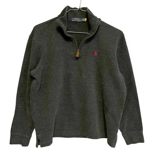 Polo Ralph Lauren Quarter Zip Pullover Sweater Gray Red Logo Men's L - Picture 1 of 6