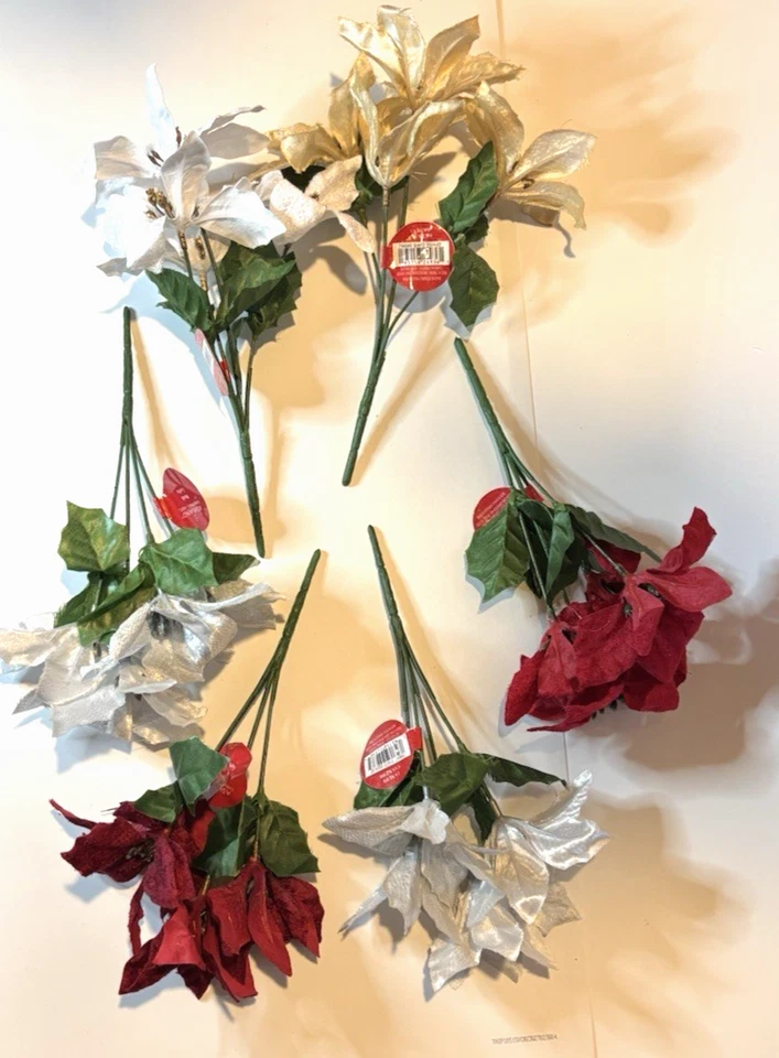 12 ASHLAND CHRISTMAS 9 INCH WHITE POINSETTIA 4 STEM BUSH SILK FLOWER 756034