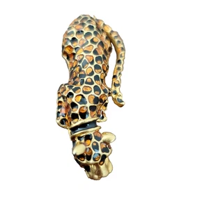 Vintage Craft Jaguar Enamel Brooch 2" Black & Orange Spots Adult's Pin Gold-Tone - Picture 1 of 7