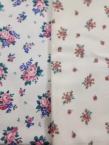 Lot of 2 Denim Weight Fabrics White/Cream with Pink Floral Prints 1/2 yard each - Picture 1 of 7