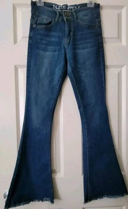 Pastel Jeans Flare Denim Junior Size 7/8 Med Blue Wash Double Button Waist - Picture 1 of 11