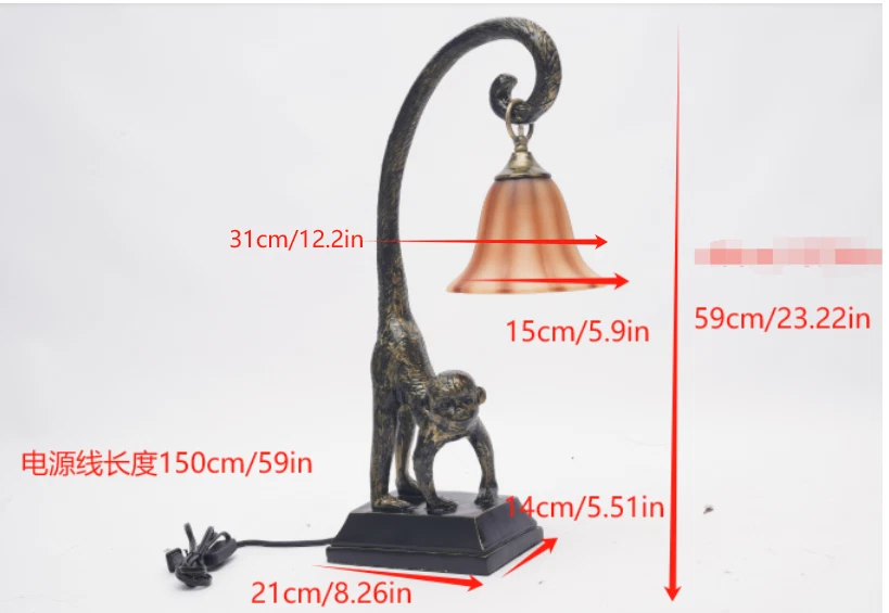 Table Lamp Creative Monkey Bedside Table Lamp Retro Desk Lamp USA - Image 1 of 1