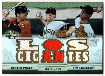 TIM LINCECUM BUSTER POSEY MATT CAIN 2014 Topps Triple Threads Relics /27 GIANTS - Image 1 of 2