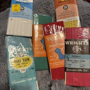 Konvolut 6 Vintage Nähverzierungen - Schrägband & Zackenlitze - Neu - Bild 1 von 14