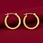 14K Solid Yellow Gold Hand Engraved Full Diamond-Cut Round Hoop Earrings 11-45mm