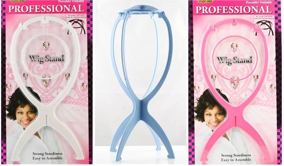 1 Piece Portable/Foldable Wig Hair Stand Color Options: White, Pink, Blue - Image 1 of 1