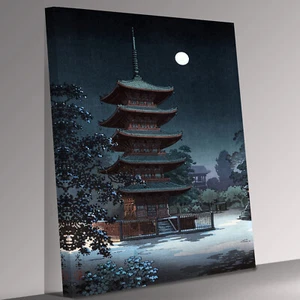 Vintage Japanese Asakusa Kinryuzan Temple by Night Canvas Wall Art Ready To Hang - Picture 1 of 6