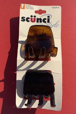 SCUNCI~2 Pieces Brown & Black Style Claw Hair Clips 16639-A.  1.75” Wide - Image 1 of 3