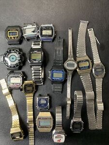 Vintage Digital Watch Lot of 16 Men’s and women Sold as is for parts or repair