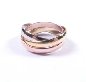 Gold ring 9 carat yellow rose white Russian wedding ring Trilogy Size L - Picture 1 of 5