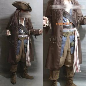 Captain Jack Sparrow Cosplay Costume Outfits Pirates of the Caribbean Adult Mens - Picture 1 of 6