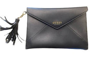 GUESS Clutch Womens Black Monogram Envelope Flap Trifold Wallet Tassel Career - Picture 1 of 7