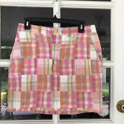 Mini-saia Cape Madras bege coral xadrez 100% algodão zíper mosca feminina 6 preppy - Imagem 1 de 4