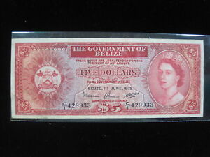 BELIZE $5 DOLLAR 1975 P35 BRITISH QUEEN ELIZABETH II NICE 9933# BANKNOTE MONEY