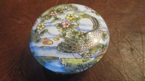 Canton Enamel On Copper Chinese Trinket Box Koi Fish Vibrant Colors - Picture 1 of 8