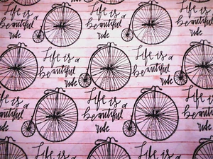 Quilt Fabric By Yard Black Antique Bikes on Ivory Pink Premium Cotton Nov #C - Picture 1 of 2