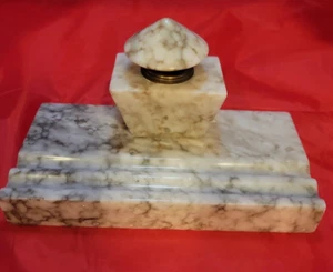Vintage Art Deco grau weiß Marmor Tintenfass Schreibtisch Stift Tintenständer Frank LWright Stil - Bild 1 von 8