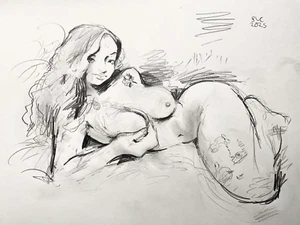 Post-Realist Boudoir Figure Pencil Drawing Paper 14x17 Original Signed BVC 2025 - Picture 1 of 5