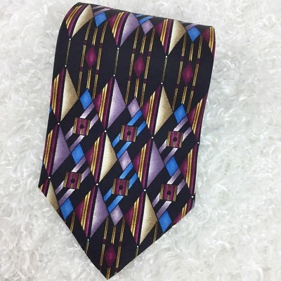 Albert Nipon Mens Tie Silk Multi-color Diamond Geometric USA 4 X 58 - Image 1 of 4