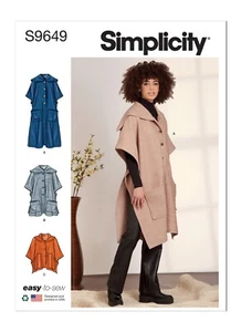 SIMPLICITY 9649 MISSES PONCHOS SEWING PATTERN Sizes S-XXL (10-26) Skill: EASY - Picture 1 of 8