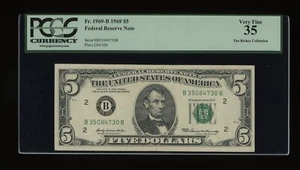 DBR 1969 $5 FRN New York Fr. 1969-B PCGS 35 Serial B35084730B - Picture 1 of 2