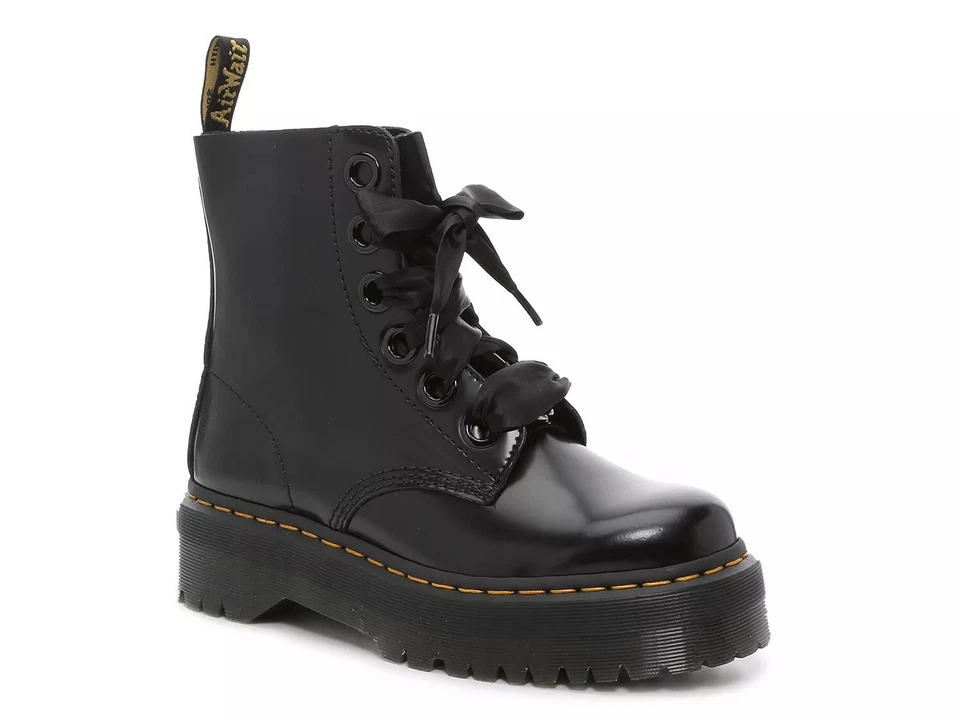 Dr. Martens Molly Leather Platform Combat BOOTS Women's Size 8 Buttero Black