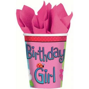 Garden Girl Paper Beverage Cups Birthday Party Supplies 9 oz 8 Per Package New - Picture 1 of 1