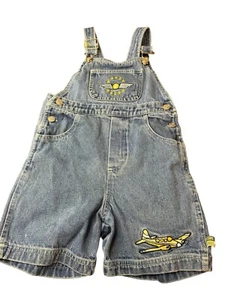 *Rare* Vintage 4T Sesame Street Airplane Plane Aviation Denim Bib Overalls Short - Picture 1 of 9