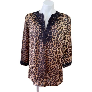 Neu mit Etikett Jones New York Leopardenmuster Bluse Tunika Top M - Bild 1 von 6
