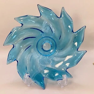 Vintage Artisan Blue Glass Decorative Dish Swirl Pattern 7” W L11625 - Picture 1 of 7