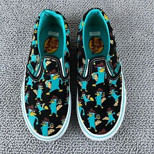 Vans Classic Slip On Perry The Platypus Black Blue Shoes Boy's Youth Size 13