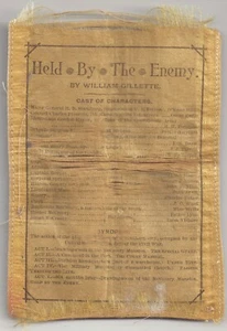 Ende der 1880er Jahre vom Feind gehalten von William Gillette Spielprogramm auf Seide - Bild 1 von 2