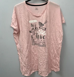 HUE Pink "Time To Wake Up & Love The Day" Sleepshirt Gown Women's 2X PJP73320 - Picture 1 of 7