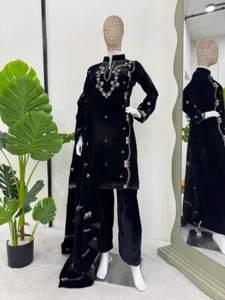 Launching New Designer Palazzo Kurta Set Black Velvet Ready to Wear Eid Festive - Picture 1 of 4