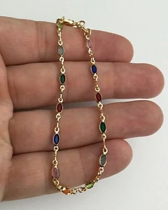 14K GOLD PLATED COLORFUL CRYSTAL BRACELET 7,25" LONG / PULSERA 7.25" - BR196 - Picture 1 of 5