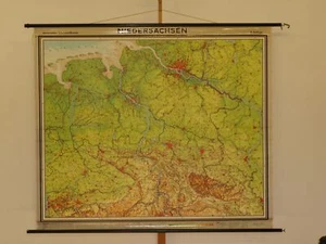 Niedersachsen HH Bremen Harz Weser Elbe Emsland 1966 Schul-Wandkarte 200x172cm - Bild 1 von 1
