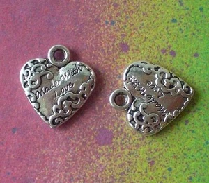 20 Heart Charms Made With Love Flowers Vines Silver Metal Pendant Jewelry Making - Picture 1 of 7