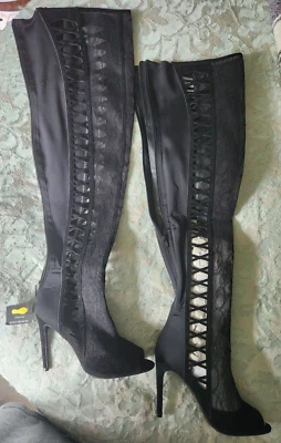 Jacobies - над колена ботинки - черная замша/кружево - размер 8,5 - новый с Ярлыками - Изображение 1 из 4