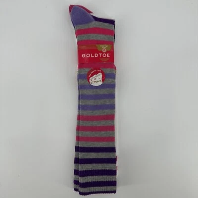 2 Pair GOLD TOE Kids Girls Knee High Socks Striped Solid Sparkle Sz Large 2-10.5 - Image 1 of 4