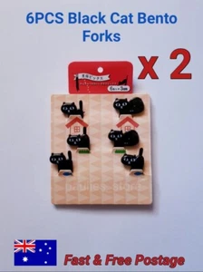 2 x 6pcs Cute Black Cat Bento Forks Food Fruit Picks Lunch Box Accessory Tool - Picture 1 of 4