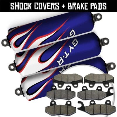 Cubiertas de amortiguador delanteras + traseras azules + pastillas de freno para Yamaha YFZ450 R [06-11] [2014-2024] Foto 1 de 4