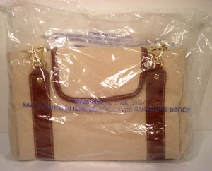 Neu in Verpackung Avon Canvas Gold Link Handtasche Handtasche zwei Riemen braun beige Vinyl neu aus altem Lagerbestand 11 x 8 Zoll - Bild 1 von 9