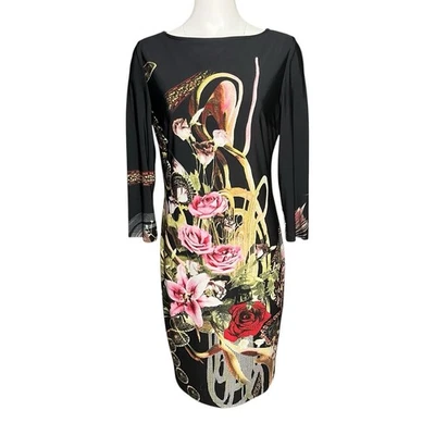 Vestido Joseph Ribkoff Negro Rosa Rosa Manga Larga Funda Talla 12 Tejido Elástico Foto 1 de 4