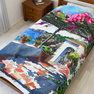 Grecia Santorini Manta Suave de Felpa Lujosa Pana Mar Mediterráneo - Imagen 1 de 13