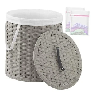 Laundry Hamper with Lid Wicker Laundry Hamper Round 26.5 26.5 Gal - 100L Gray - Picture 1 of 7