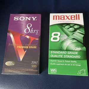 2 leere VHS Kassetten 8 Stunden Premiumqualität neu und 1 versiegelt Sony T-160 & 1 Maxwell - Bild 1 von 4