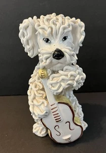 "Estatuilla de perro caniche blanco espagueti italiano vintage tocando guitarra violonchelo 7,5""" - Imagen 1 de 8